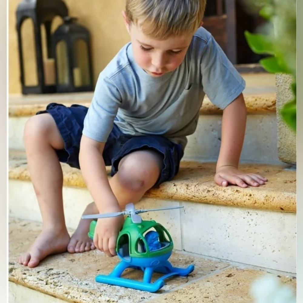 Helicopter Green toy - Blue Bear Pilot Character - Play Vehicle, Recycle